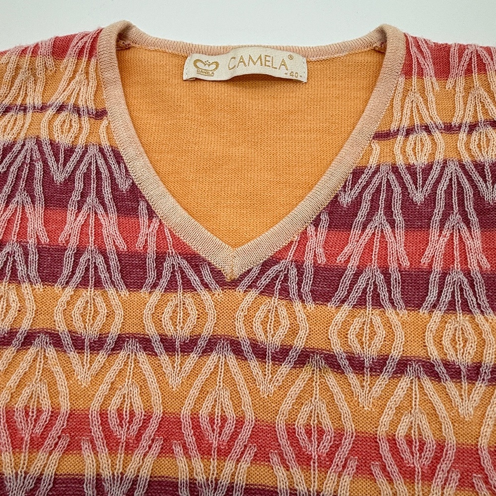 Camela Wool Blend Raised Pattern Knit Top Size 40 (M) Pink, Peach & Burgundy Y2K